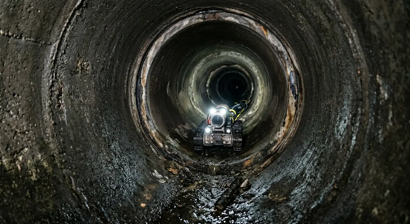 Robotic sewer camera inspecting pipe interior for Sewer Line Cleaning in Goshen